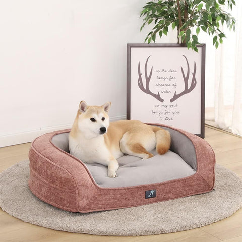 Plush Orthopedic Pet Sofa Bed with Bolstered Edges – Ultra-Soft Sponge Filled Luxury Dog and Cat Couch, Waterproof Inner Liner & Removable Washable Cover for Medium-Sized Pets Up to 35kg (Pink) In Australia - Darrahopens