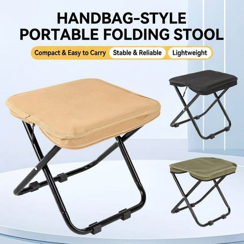 Ultra-Light Portable Folding Stool with Carry Handle – Compact Handbag-Style Camping Seat for Outdoor Adventures, Travel, Queuing, and Picnics, Heavy-Duty Aluminum Alloy Frame, Supports Up to 120kg (L, Green)