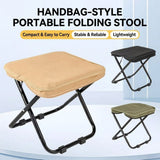 Ultra-Light Portable Folding Stool with Carry Handle – Compact Handbag-Style Camping Seat for Outdoor Adventures, Travel, Queuing, and Picnics, Heavy-Duty Aluminum Alloy Frame, Supports Up to 120kg (L, Khaki)