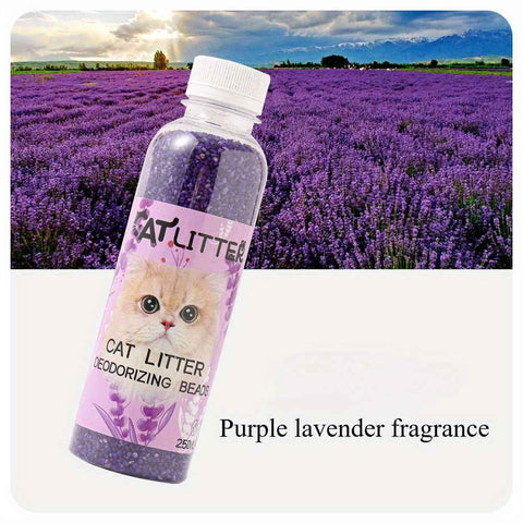 Premium Cat Litter Deodorizer Beads – Natural Odor Eliminator for Litter Box, Long-Lasting Scented Crystals with Lavender, Rose, Lemon, Green Apple & Jasmine, Pet-Safe Fragrance-Free Formula (Purple)