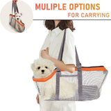 Cozy Mesh Pet Carrier for Cats and Small Dogs – Breathable, Portable Tote Bag with Wide Head Opening, Perfect for Daily Walks, Vet Visits, and Short Trips (Gray & Orange)