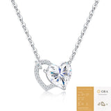 Elegant Dual Heart Moissanite Pendant Necklace in Sterling Silver, Featuring a Sparkling 8x8mm Eight Hearts and Arrows Cut Center Stone, with 14 Genuine Moissanite Gems, Adjustable 40+5cm Chain, Perfect for Daily Wear and Romantic Gifting Moments (Moissan