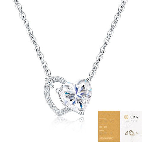 Elegant Dual Heart Moissanite Pendant Necklace in Sterling Silver, Featuring a Sparkling 8x8mm Eight Hearts and Arrows Cut Center Stone, with 14 Genuine Moissanite Gems, Adjustable 40+5cm Chain, Perfect for Daily Wear and Romantic Gifting Moments (Moissan