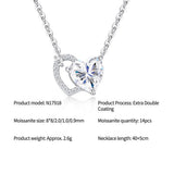 Elegant Dual Heart Moissanite Pendant Necklace in Sterling Silver, Featuring a Sparkling 8x8mm Eight Hearts and Arrows Cut Center Stone, with 14 Genuine Moissanite Gems, Adjustable 40+5cm Chain, Perfect for Daily Wear and Romantic Gifting Moments (Moissan
