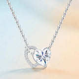 Elegant Dual Heart Moissanite Pendant Necklace in Sterling Silver, Featuring a Sparkling 8x8mm Eight Hearts and Arrows Cut Center Stone, with 14 Genuine Moissanite Gems, Adjustable 40+5cm Chain, Perfect for Daily Wear and Romantic Gifting Moments (Moissan