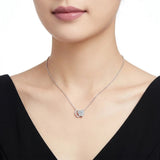 Elegant Dual Heart Moissanite Pendant Necklace in Sterling Silver, Featuring a Sparkling 8x8mm Eight Hearts and Arrows Cut Center Stone, with 14 Genuine Moissanite Gems, Adjustable 40+5cm Chain, Perfect for Daily Wear and Romantic Gifting Moments (Moissan