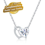 Elegant Dual Heart Moissanite Pendant Necklace in Sterling Silver, Featuring a Sparkling 8x8mm Eight Hearts and Arrows Cut Center Stone, with 14 Genuine Moissanite Gems, Adjustable 40+5cm Chain, Perfect for Daily Wear and Romantic Gifting Moments (Moissan
