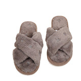Cozy Cross-Band Plush Slippers with Embroidered Bow, Non-Slip Indoor & Outdoor Wear for Women, Soft Fleece Lining for Warmth and Comfort (L(40-41), Grey)