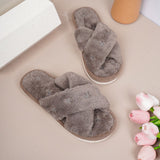 Cozy Cross-Band Plush Slippers with Embroidered Bow, Non-Slip Indoor & Outdoor Wear for Women, Soft Fleece Lining for Warmth and Comfort (L(40-41), White)