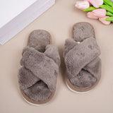 Cozy Cross-Band Plush Slippers with Embroidered Bow, Non-Slip Indoor & Outdoor Wear for Women, Soft Fleece Lining for Warmth and Comfort (M(38-39), LightBrown)