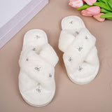 Cozy Cross-Band Plush Slippers with Embroidered Bow, Non-Slip Indoor & Outdoor Wear for Women, Soft Fleece Lining for Warmth and Comfort (S(36-37), White) In Australia - Darrahopens