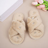 Cozy Cross-Band Plush Slippers with Embroidered Bow, Non-Slip Indoor & Outdoor Wear for Women, Soft Fleece Lining for Warmth and Comfort (XL(42-43), Grey)