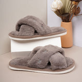 Cozy Cross-Band Plush Slippers with Embroidered Bow, Non-Slip Indoor & Outdoor Wear for Women, Soft Fleece Lining for Warmth and Comfort (XL(42-43), White) In Australia - Darrahopens
