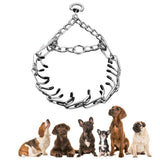 Heavy-Duty Dog Training Collar with Removable Stimulation Links, Anti-Pull Correction Chain for Reactive Dogs, Adjustable Fit for Large & Medium Breeds, Durable Metal Build with Rubber-Tipped Pins for Safe Obedience Walks (S)