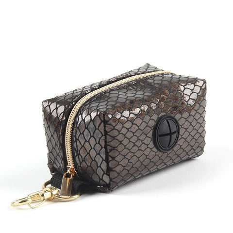 Elevate Your Daily Walks with This Stylish Pet Waste Bag Dispenser – A Sleek Leather-Like Pouch That Holds Rolls, Keys, and Treats, Clipping Effortlessly to Leashes or Bags for Hands-Free Convenience (Snake Print)