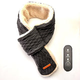USB-Powered Heated Scarf with 3 Temperature Settings, Knitted Jacquard Design, Soft Fleece Lining, Ideal for Winter Outdoor and Home Use, Machine Washable, Power Bank Not Included (Stripe Jacquard, Khaki)