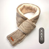 USB-Powered Heated Scarf with 3 Temperature Settings, Knitted Jacquard Design, Soft Fleece Lining, Ideal for Winter Outdoor and Home Use, Machine Washable, Power Bank Not Included (Stripe Jacquard, Khaki)
