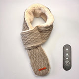 USB-Powered Heated Scarf with 3 Temperature Settings, Knitted Jacquard Design, Soft Fleece Lining, Ideal for Winter Outdoor and Home Use, Machine Washable, Power Bank Not Included (Stripe Jacquard, Light Green)