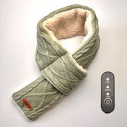 USB-Powered Heated Scarf with 3 Temperature Settings, Knitted Jacquard Design, Soft Fleece Lining, Ideal for Winter Outdoor and Home Use, Machine Washable, Power Bank Not Included (Stripe Jacquard, Light Green)