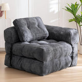 Darrahopens Furniture > Sofas > Sofas & Sofa Beds Foldable Corduroy Sofa Bed with Tufted Buttons and Side Buckle Straps, Convertible Lounger for Reading, Gaming, Napping and Relaxing in Living Rooms (Grey) In Australia - Darrahopens