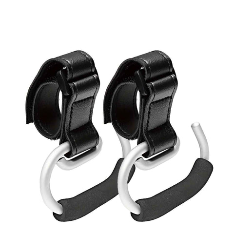 Universal Stroller Hooks with PU Leather Straps – Heavy-Duty Aluminum Baby Stroller Organizer for Hanging Bags, Purses, and Diaper Bags on Stroller Handles or Frames (2PCS（Black）)