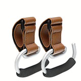 Universal Stroller Hooks with PU Leather Straps – Heavy-Duty Aluminum Baby Stroller Organizer for Hanging Bags, Purses, and Diaper Bags on Stroller Handles or Frames (2PCS（Black）)