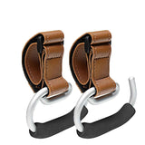 Universal Stroller Hooks with PU Leather Straps – Heavy-Duty Aluminum Baby Stroller Organizer for Hanging Bags, Purses, and Diaper Bags on Stroller Handles or Frames (2PCS（Brown）)