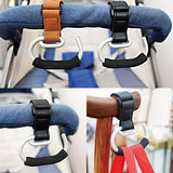 Universal Stroller Hooks with PU Leather Straps – Heavy-Duty Aluminum Baby Stroller Organizer for Hanging Bags, Purses, and Diaper Bags on Stroller Handles or Frames (Black)
