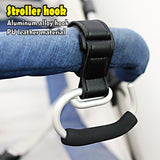 Universal Stroller Hooks with PU Leather Straps – Heavy-Duty Aluminum Baby Stroller Organizer for Hanging Bags, Purses, and Diaper Bags on Stroller Handles or Frames (Black)