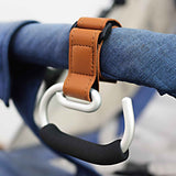 Universal Stroller Hooks with PU Leather Straps – Heavy-Duty Aluminum Baby Stroller Organizer for Hanging Bags, Purses, and Diaper Bags on Stroller Handles or Frames (Brown)