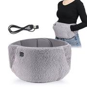 USB-Powered Electric Heating Waist Belt with Hand Pockets, 3-Heat Settings for Menstrual Cramp Relief, Office and Home Use, Soft Crystal Velvet, Machine Washable (Grey)
