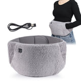 USB-Powered Electric Heating Waist Belt with Hand Pockets, 3-Heat Settings for Menstrual Cramp Relief, Office and Home Use, Soft Crystal Velvet, Machine Washable (Grey)
