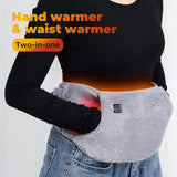 USB-Powered Electric Heating Waist Belt with Hand Pockets, 3-Heat Settings for Menstrual Cramp Relief, Office and Home Use, Soft Crystal Velvet, Machine Washable (Grey)