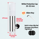 Bottom-Mounted Detachable Stainless Steel Fishing Rod Holder with 360° Rotatable Clamp for Boat Rail Fishing, Durable Corrosion-Resistant Construction, Quick Install and Removal, Protective Caps, Ideal for Saltwater and Freshwater Angling (32-50mm, White)