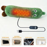 Cartoon Cucumber-Shaped USB Heated Plush Pillow, Soft Plush Body with Cute Embroidered Face, 5-Level Temperature Control and Timer, Ideal for Home, Car, Office, and Outdoor Camping Use (Green)
