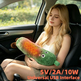 Cartoon Cucumber-Shaped USB Heated Plush Pillow, Soft Plush Body with Cute Embroidered Face, 5-Level Temperature Control and Timer, Ideal for Home, Car, Office, and Outdoor Camping Use (Green)