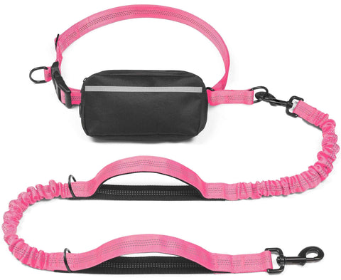 Hands-Free Dog Leash with Waist Belt and Storage Pouch, Shock-Absorbing Bungee Leash for Running, Walking, and Outdoor Adventures, Reflective Safety Design for Night Walks (Pink) In Australia - Darrahopens