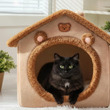Cozy Pet Cave Bed for Cats and Small Dogs – Soft, Warm, and Washable Faux Fur Nest with Removable Cushion, Perfect Winter Sleeping Hut for Your Furry Friend’s Comfort and Safety (S)