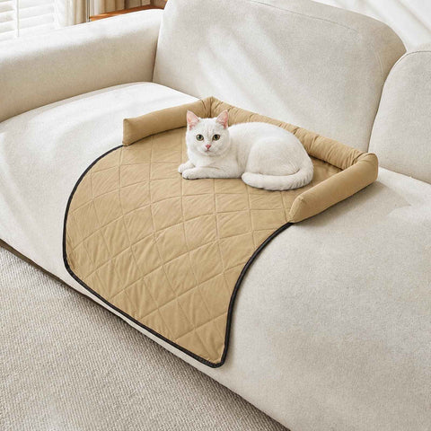 Cooling Pet Mat with Bolster Side Support – Scratch-Resistant, Self-Cooling, Non-Slip Base for Cats & Small to Medium Dogs, Perfect for Sofa, Floor, Car, or Outdoor Use (S, Champagne)