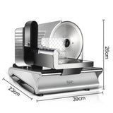 Electric Food Slicer with 190mm Stainless Steel Blade, Adjustable Thickness 0-15mm, Easy-Clean Detachable Design for Home Kitchen and Small Deli Use, Compact 200W Power for Meat, Bread, and Vegetables (Silver)