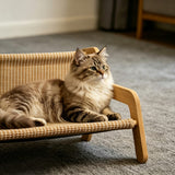 Curved Wooden Cat Lounge Chair with Sisal Scratching Surface – Hammock-Style Pet Bed for Indoor Rest, Play, and Nail Trimming, Fits Living Room or Balcony (Yellow)