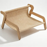 Curved Wooden Cat Lounge Chair with Sisal Scratching Surface – Hammock-Style Pet Bed for Indoor Rest, Play, and Nail Trimming, Fits Living Room or Balcony (Yellow)