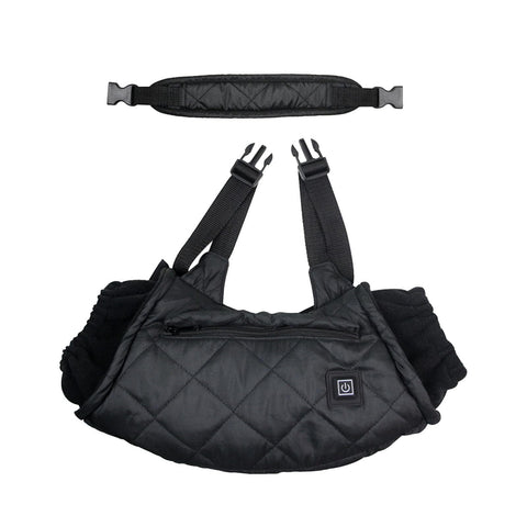 USB-Powered Heated Hand Muff with 3-Temperature Control, Water-Resistant Quilted Design, Adjustable Neck Strap, and Zippered Pocket for Outdoor Winter Activities Like Ice Fishing, Camping, and Hiking (Black)