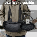 USB-Powered Heated Hand Muff with 3-Temperature Control, Water-Resistant Quilted Design, Adjustable Neck Strap, and Zippered Pocket for Outdoor Winter Activities Like Ice Fishing, Camping, and Hiking (Black)