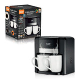 Dual-Cup Drip Coffee Maker with Ceramic Mugs, Compact 420ml Capacity, 650W Fast Brewing for Espresso, Cappuccino, and Latte at Home or Small Office (Black)