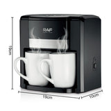 Dual-Cup Drip Coffee Maker with Ceramic Mugs, Compact 420ml Capacity, 650W Fast Brewing for Espresso, Cappuccino, and Latte at Home or Small Office (Black)