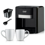 Dual-Cup Drip Coffee Maker with Ceramic Mugs, Compact 420ml Capacity, 650W Fast Brewing for Espresso, Cappuccino, and Latte at Home or Small Office (Black)