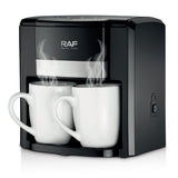 Dual-Cup Drip Coffee Maker with Ceramic Mugs, Compact 420ml Capacity, 650W Fast Brewing for Espresso, Cappuccino, and Latte at Home or Small Office (Black)