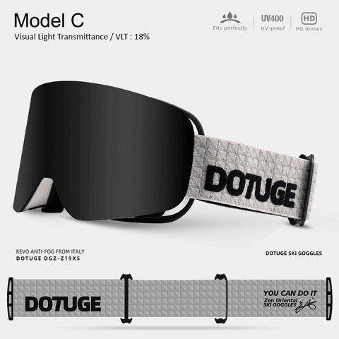 DOTUGE DGZ-Z19XS Series Ski Goggles with Magnetic Quick-Change Lens, Double-Layer Anti-Fog UV400 HD Coated Lenses, Compatible with Prescription Glasses, for Snow Sports, Climbing, and Mountain Adventures (C)