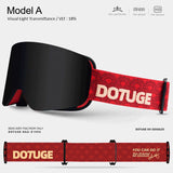 DOTUGE DGZ-Z19XS Series Ski Goggles with Magnetic Quick-Change Lens, Double-Layer Anti-Fog UV400 HD Coated Lenses, Compatible with Prescription Glasses, for Snow Sports, Climbing, and Mountain Adventures (D)
